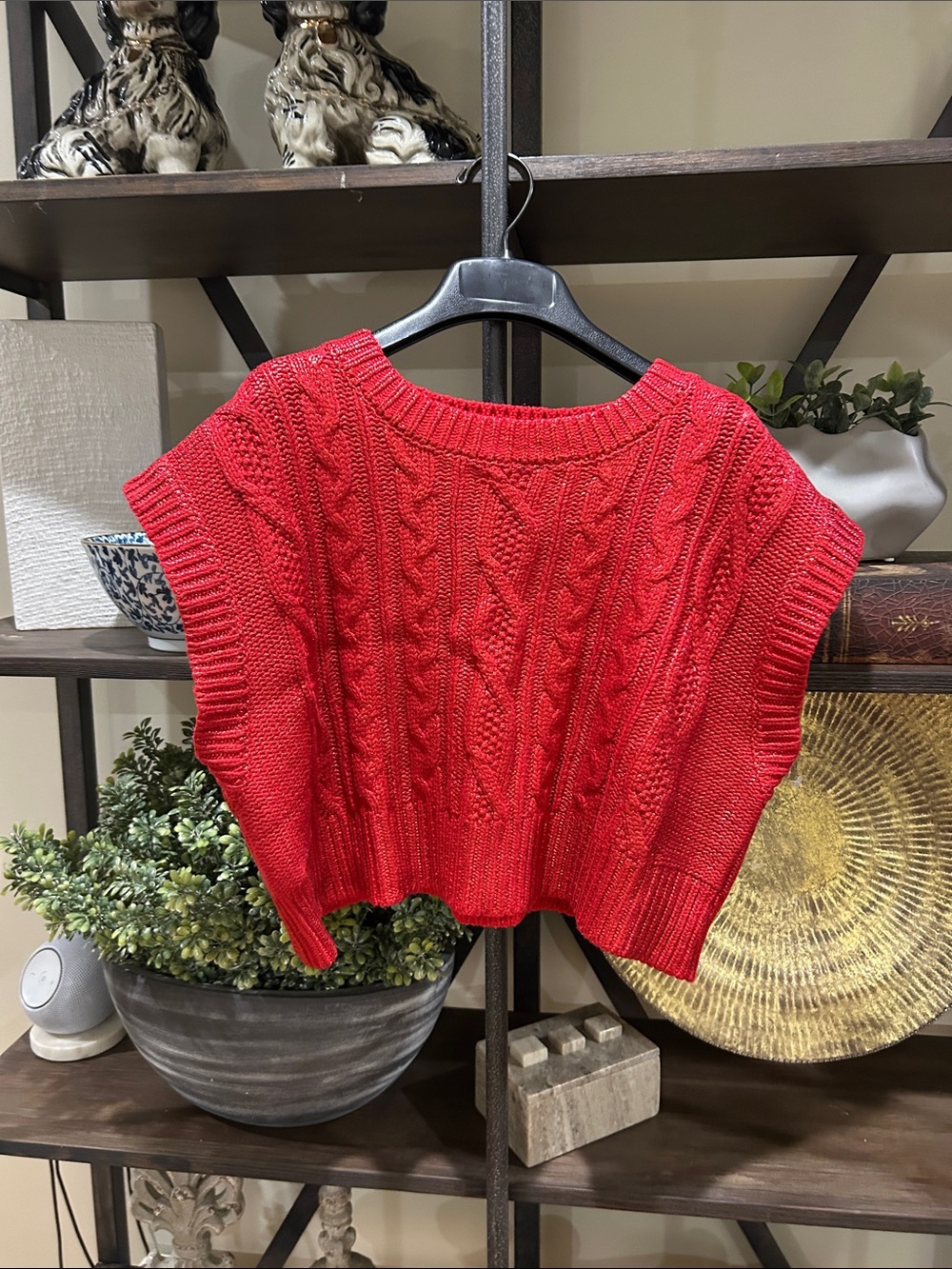 Classic Red Cable-Knit Crewneck Sweater Top NWOT
